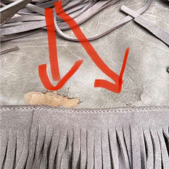 Moda Luxe fringe leather&vegan purse. Taupe - Picture 8 of 8